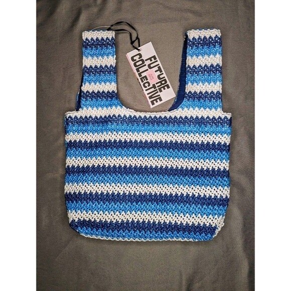 Future Collective Chevron Print Striped Satchel Bag Blue/White - Picture 4 of 5